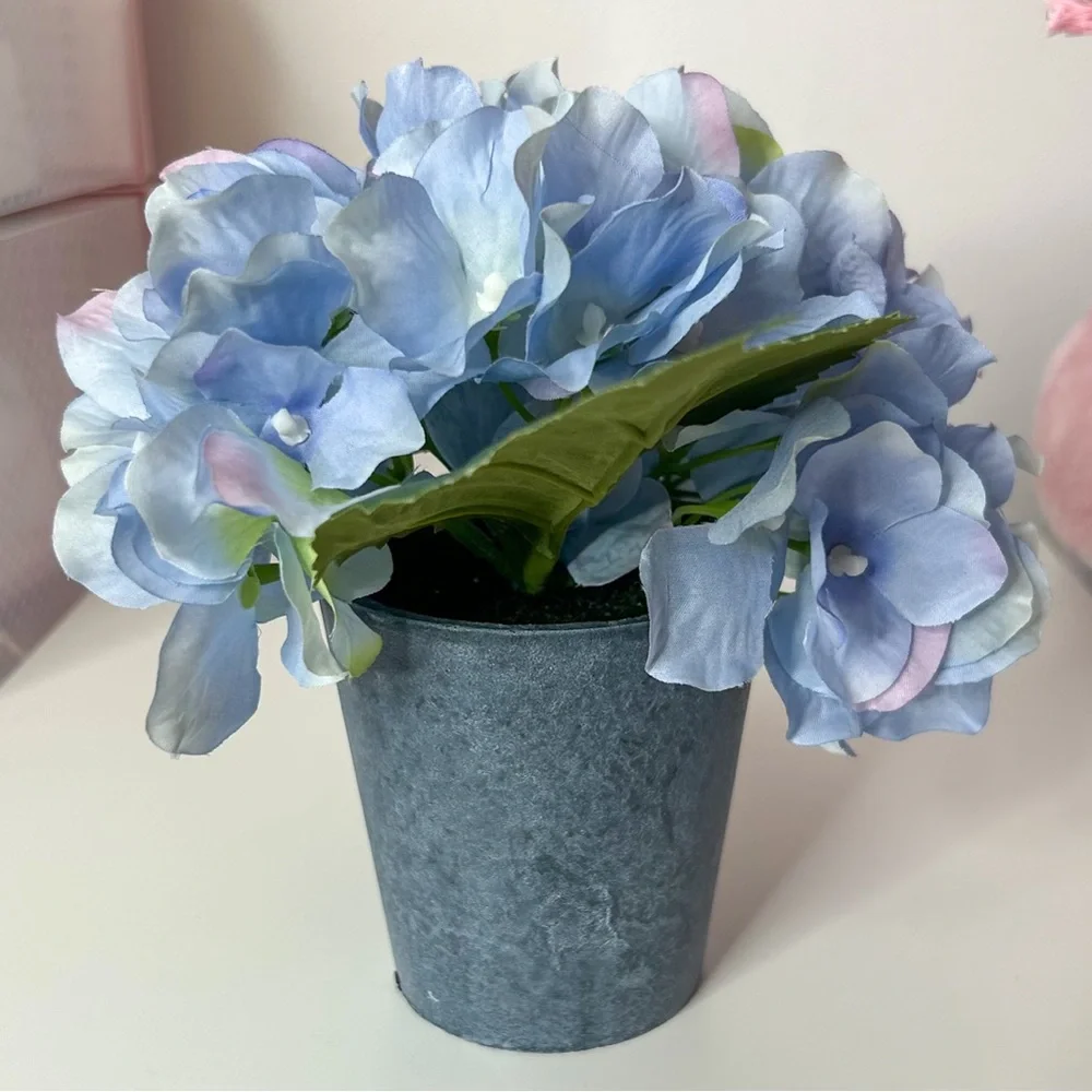 Blue Hydrangea Faux Floral Arrangement.